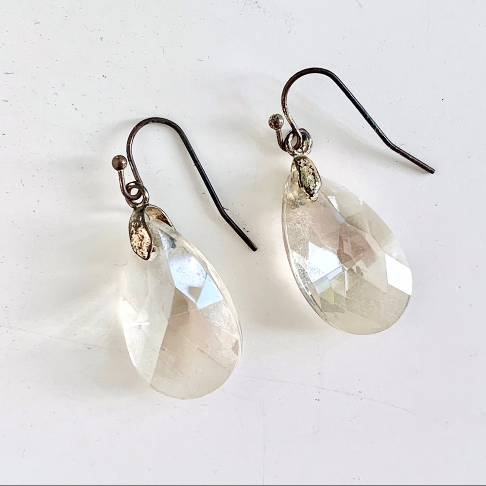 Vintage Faceted Crystal Teardrop Earrings Flapper Gold Gatsby Regency Prom Y2K